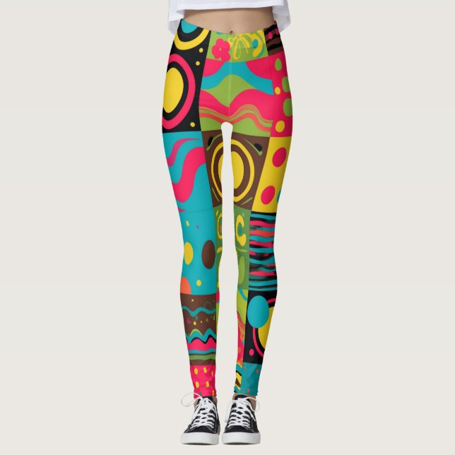 Groove Waves 70s Psychedelic Line Pattern Leggings (Front)