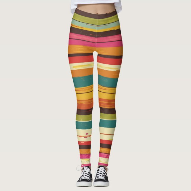 Groove Waves 70s Psychedelic Line Pattern Leggings (Front)