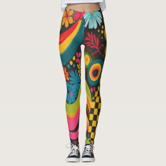 Groove Waves 70s Psychedelic Line Pattern Leggings