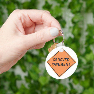 Grooved Pavement Road Sign Keychain