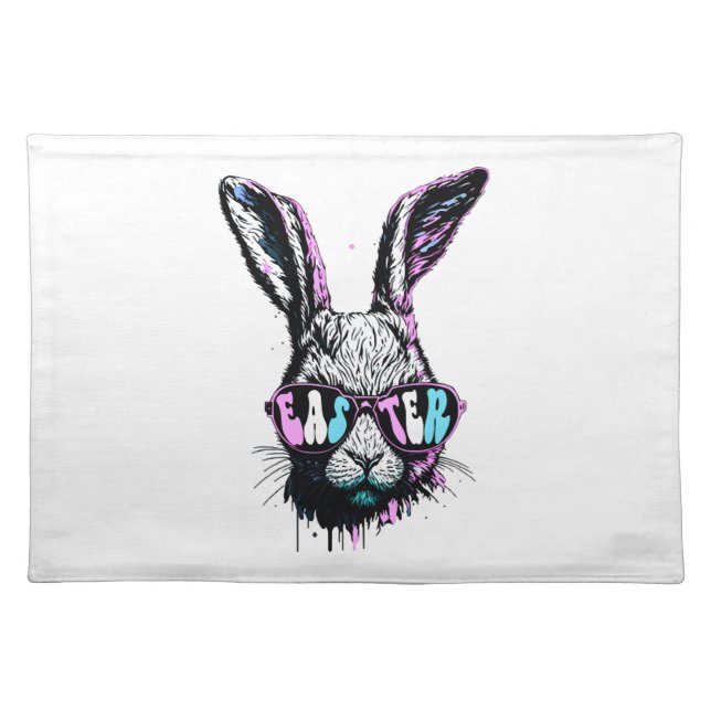 Groovi Rabbit Bunny Face With Sunglasses Easter Cloth Placemat (Front)