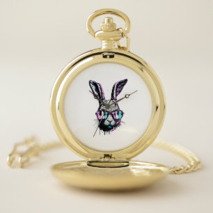 Groovi Rabbit Bunny Face With Sunglasses Easter Pocket Watch