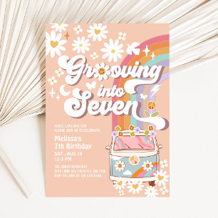 Grooving into SEVEN Daisy Rainbow 7th Birthday Invitation