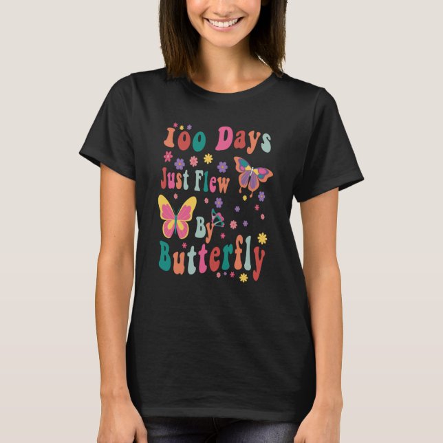 Groovy 100 Days Just Flew By Butterfly Boys School T-Shirt (Front)