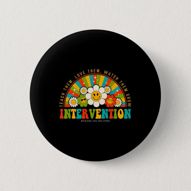 Groovy 100 Days Of School Teacher Intervention Squ Button (Front)