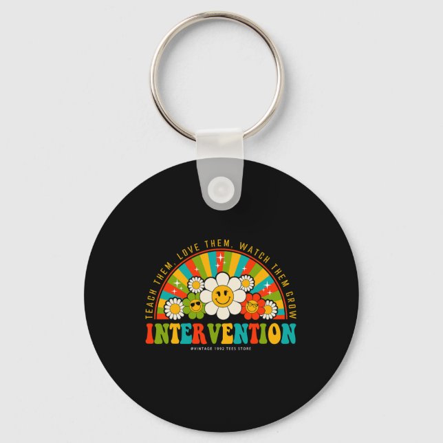 Groovy 100 Days Of School Teacher Intervention Squ Keychain (Front)