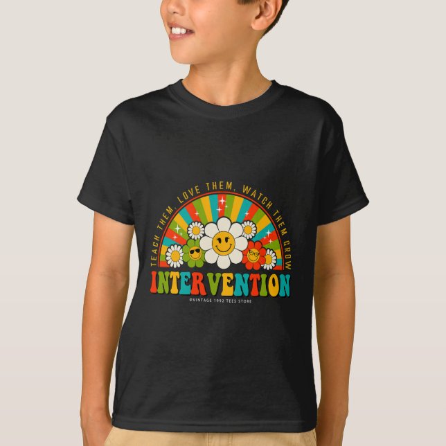 Groovy 100 Days Of School Teacher Intervention Squ T-Shirt (Front)