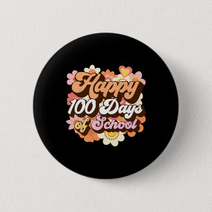 Groovy 100 Days Of School Teacher Kids Retro Happy Button