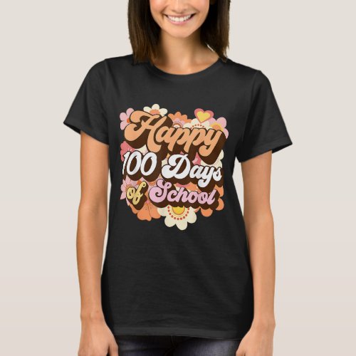 Groovy 100 Days of School Teacher Kids Retro Happy T_Shirt