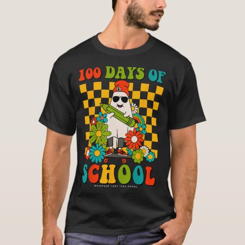 Groovy 100 Days Of School Teachers Kids Ghost Hipp T_Shirt