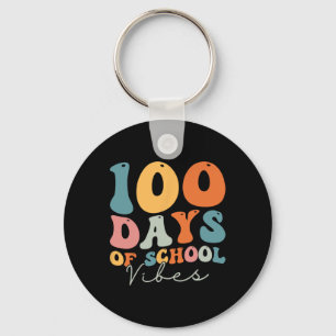 Groovy 100 Days Of School Vibes Teacher Girls Boys Keychain