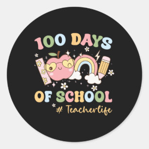Groovy 100 Days School Teacher Lifes Students Rain Classic Round Sticker