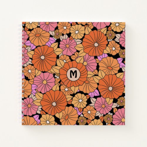 Groovy 1960s Hippie Flower Power Monogram Notebook