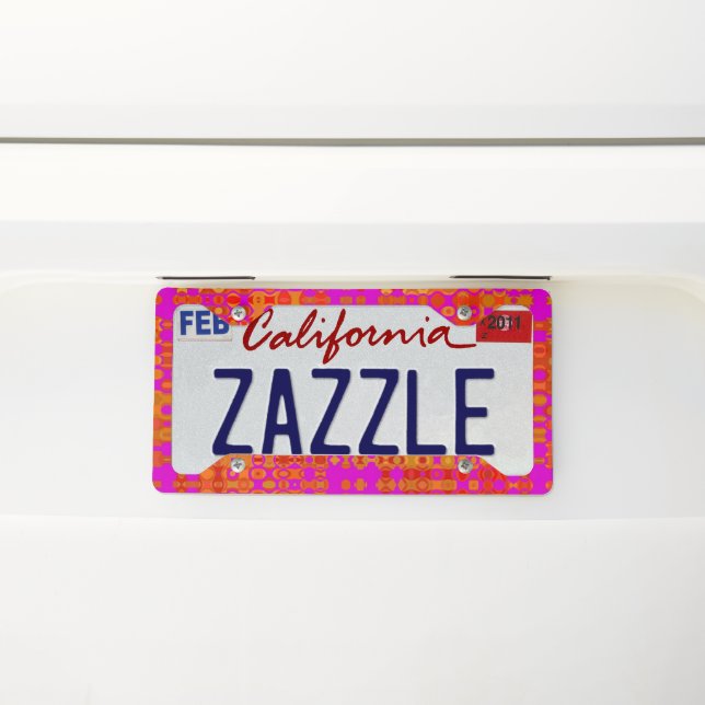 GROOVY 1960S PINK & ORANGE LICENSE PLATE  FRAME (On Car)