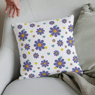 Groovy 1970s Purple Flower Power Hippie Pattern Throw Pillow