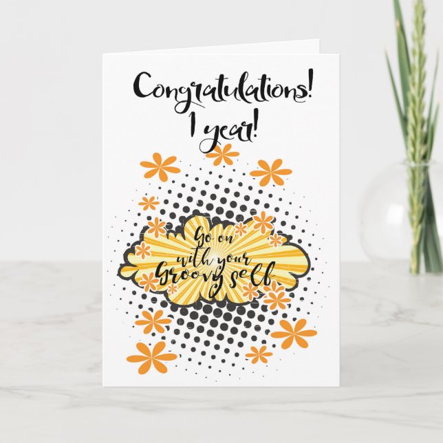 Groovy 1 year clean 12 step anniversary Card (Front)