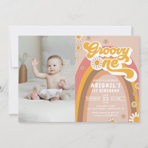 Groovy 1st Birthday Photo Invitation