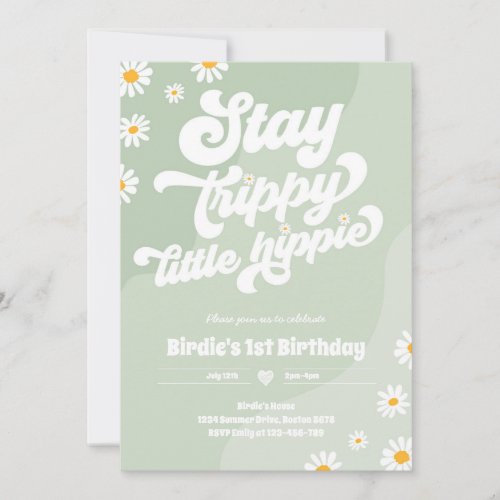 Groovy 1st Birthday Stay Trippy Little Hippie Invitation