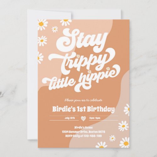 Groovy 1st Birthday Stay Trippy Little Hippie   Invitation