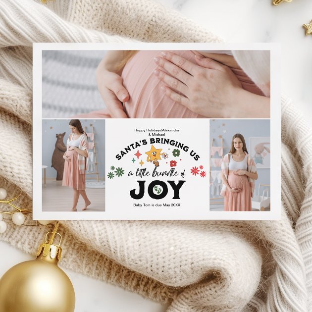 Pregnancy christmas card - Pink Dramatic personalized gifts for you Groovy 3 photo christmas pregnancy announcement