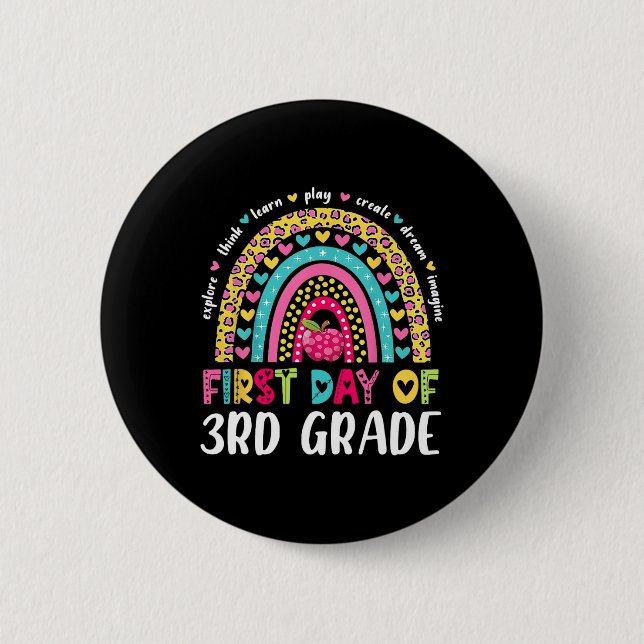 Groovy 3rd Grade Back To School First Day Of Third Button (Front)
