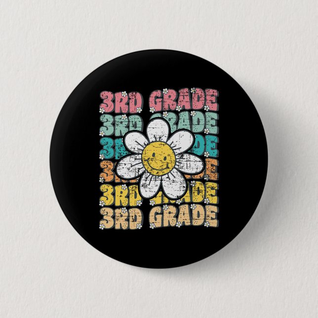 Groovy 3rd Grade Back To School First Day Of Third Button (Front)