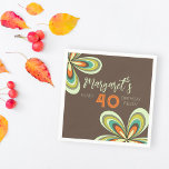 Groovy 40th Birthday Party 70s Hippie Flower  Napkins<br><div class="desc">This design boasts a kaleidoscope of warm, earthy tones that epitomize the essence of the ‘60s and ‘70s, inviting you to a birthday bash that’s nothing short of groovy. It features a hypnotic, flower-inspired motif that radiates outward in a dazzling display of oranges, yellows, and greens, reminiscent of the era’s...</div>