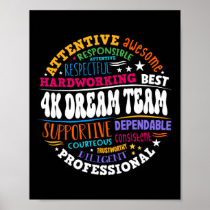 Groovy 4k Dream Team Teacher Kindergarten Kinder E Poster