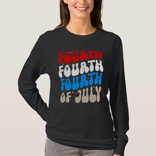 Groovy 4th Of July Merica Patriotic American Flag  T-Shirt (Front)