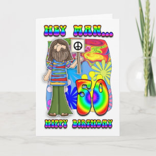 Groovy 50th Birthday - Hippy Birthday Card