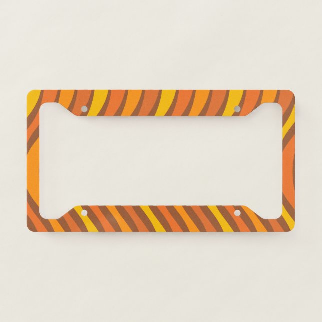 Groovy 60s 70s Abstract Wavy Lines Orange Brown  License Plate Frame (Front)