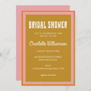 Groovy 60s 70s Colorful Pink Mustard Bridal Shower Invitation