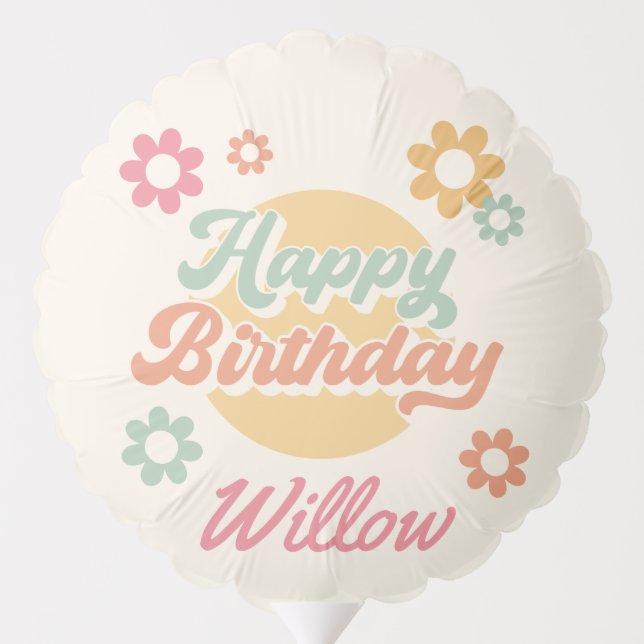 Groovy 60's 70's Flowers Birthday Party, Any Age Balloon (Back)