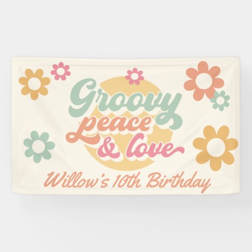 Groovy 60s 70s Flowers Birthday Party Any Age Banner