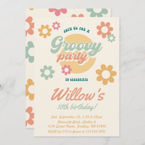 Groovy 60s 70s Flowers Birthday Party Any Age Invitation