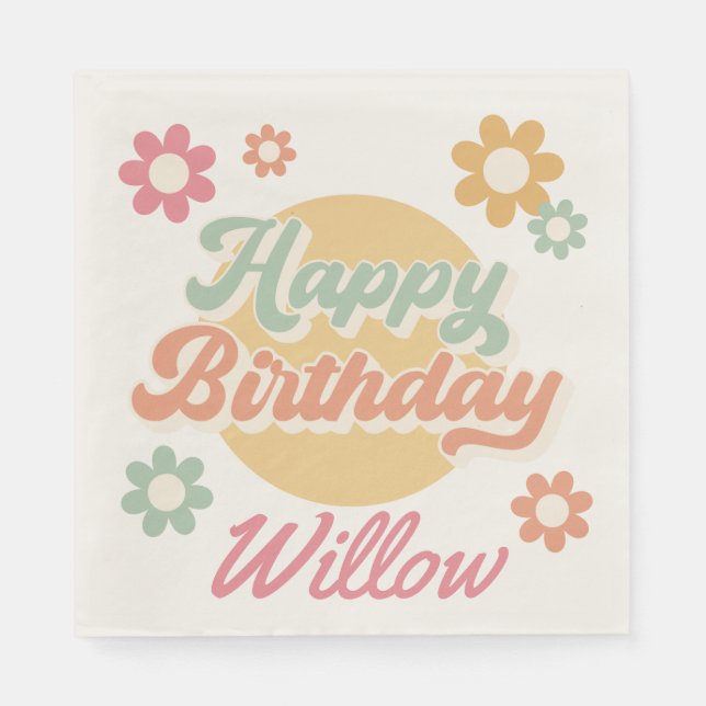 Groovy 60's 70's Flowers Birthday Party, Any Age Napkins (Front)