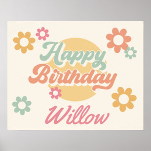 Groovy 60's 70's Flowers Happy Birthday Party Poster