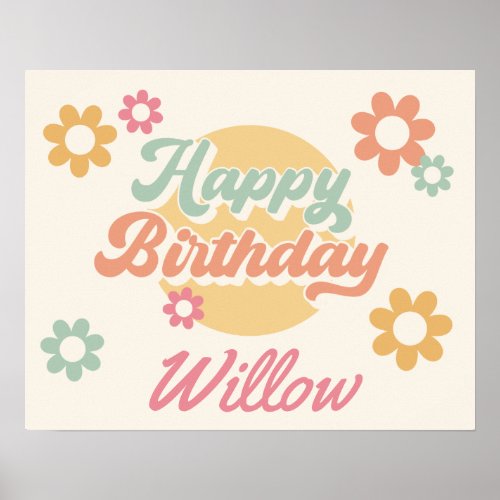 Groovy 60s 70s Flowers Happy Birthday Party Poster