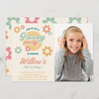 Groovy 60's 70's Flowers Photo Birthday, Any Age Invitation