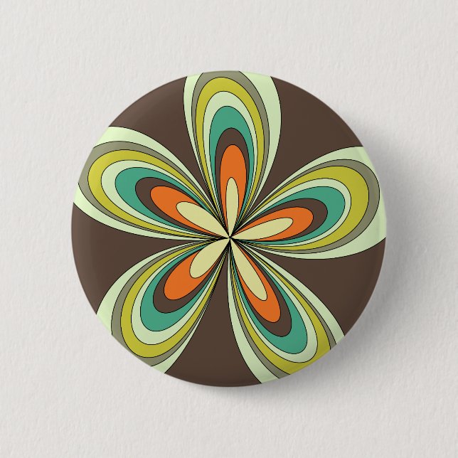Groovy 60s 70s Hippie Flower Brown Retro Daisy  Button (Front)