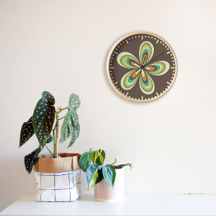 Groovy 60s 70s Hippie Flower Brown Retro Daisy  Clock