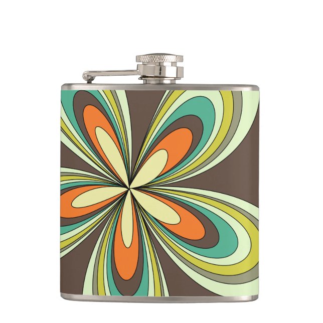 Groovy 60s 70s Hippie Flower Brown Retro Daisy Flask (Front)