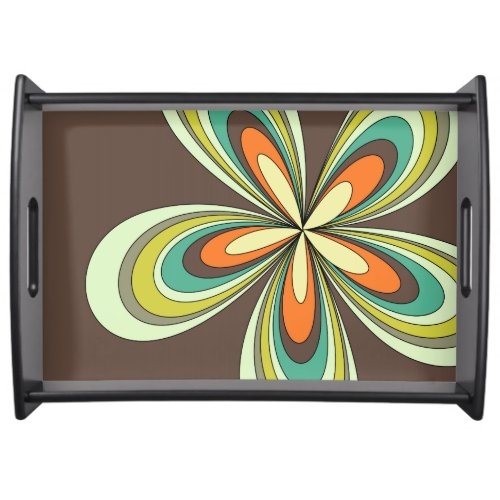 Groovy 60s 70s Hippie Flower Brown Retro Daisy Serving Tray