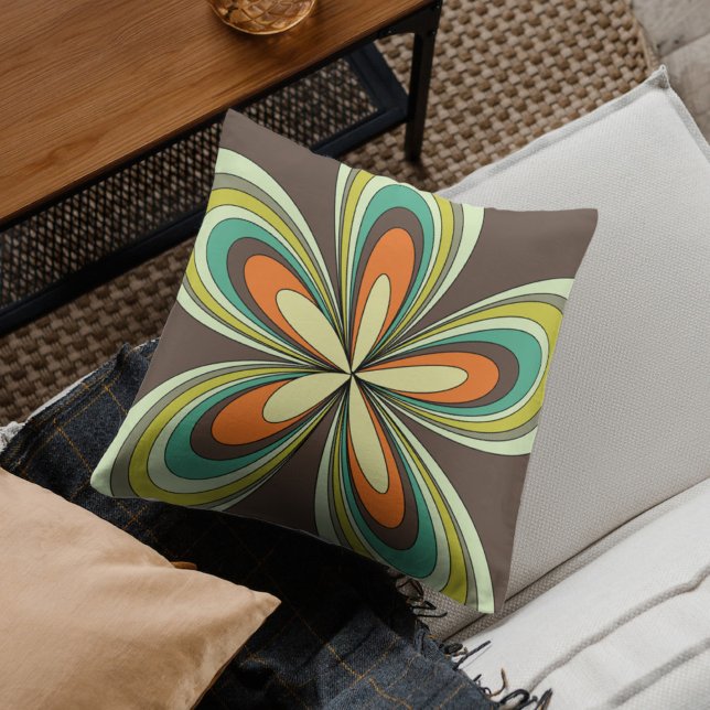 Groovy 60s 70s Hippie Flower Brown Retro Daisy  Throw Pillow (Creator Uploaded)