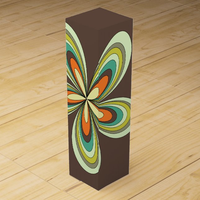 Groovy 60s 70s Hippie Flower Brown Retro Daisy Wine Box (Front)