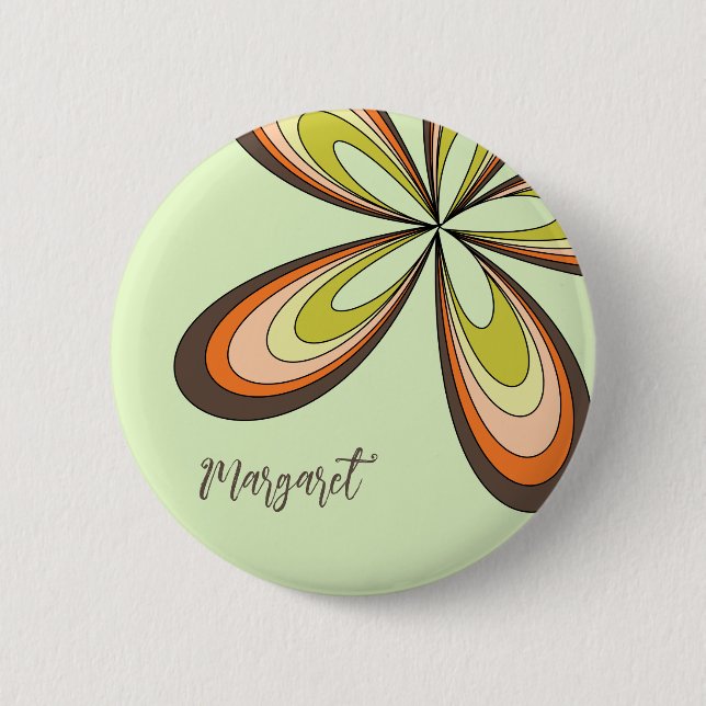 Groovy 60s 70s Hippie Flower Lime Retro Daisy Name Button (Front)