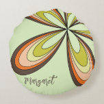 Groovy 60s 70s Hippie Flower Lime Retro Daisy Name Round Pillow
