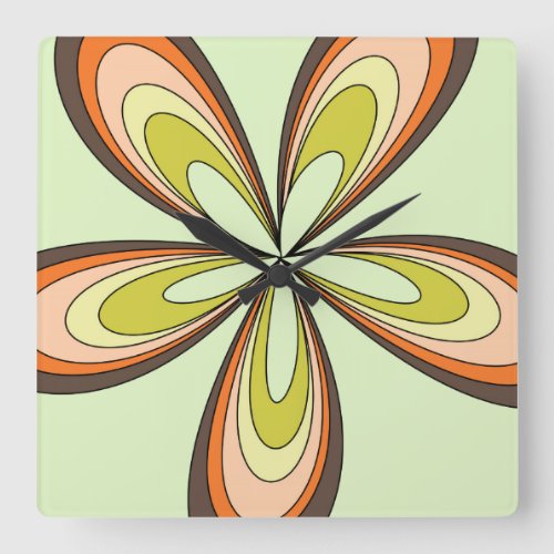Groovy 60s 70s Hippie Flower Lime Retro Daisy Square Wall Clock