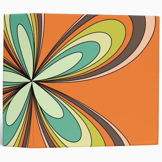 Groovy 60s 70s Hippie Flower Orange Retro Daisy 3 Ring Binder (Front/Spine)