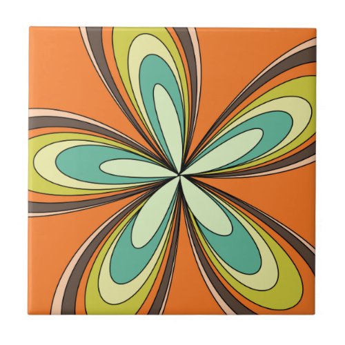 Groovy 60s 70s Hippie Flower Orange Retro Daisy Ceramic Tile